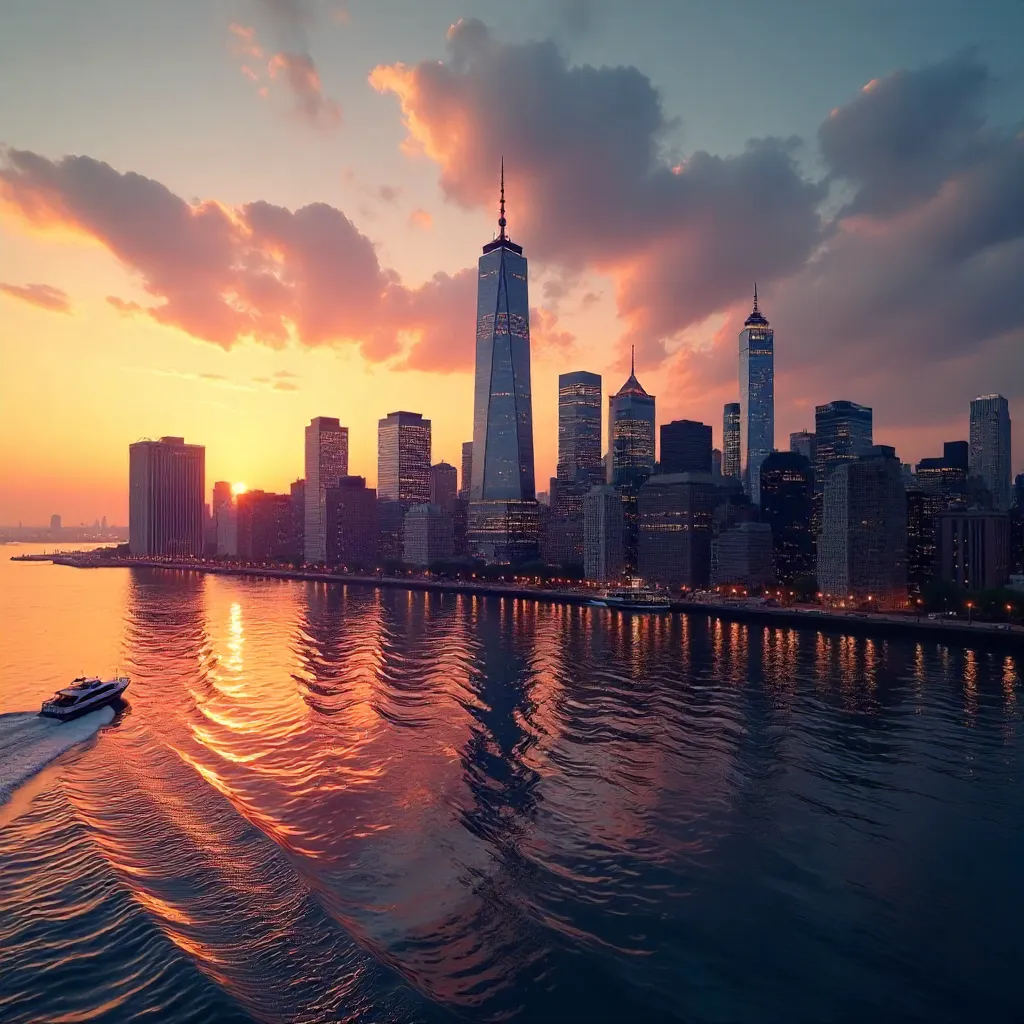 Golden Hour Panorama of the NYC Skyline Over the Hudson