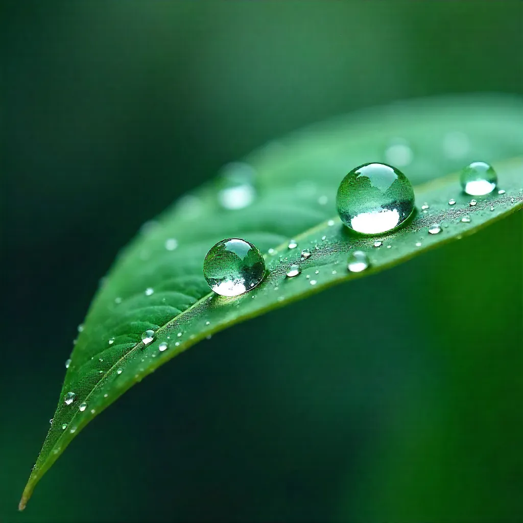 Dewy Raindrops on a Leaf: Macro Close-Up