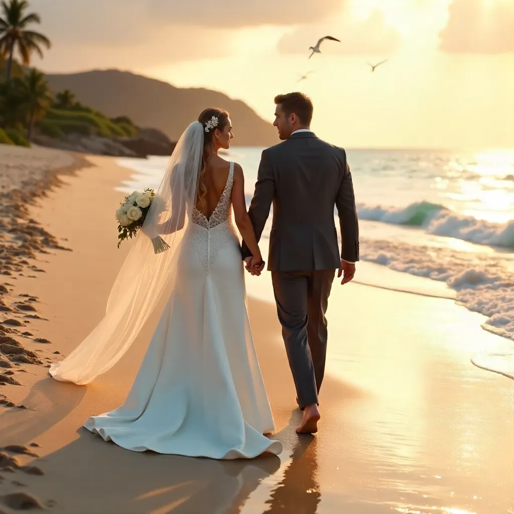 Romantic Beach Wedding Walk at Golden Hour