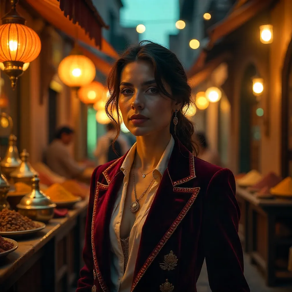 Nocturnal Marrakech Portrait with Neon Lantern Glow