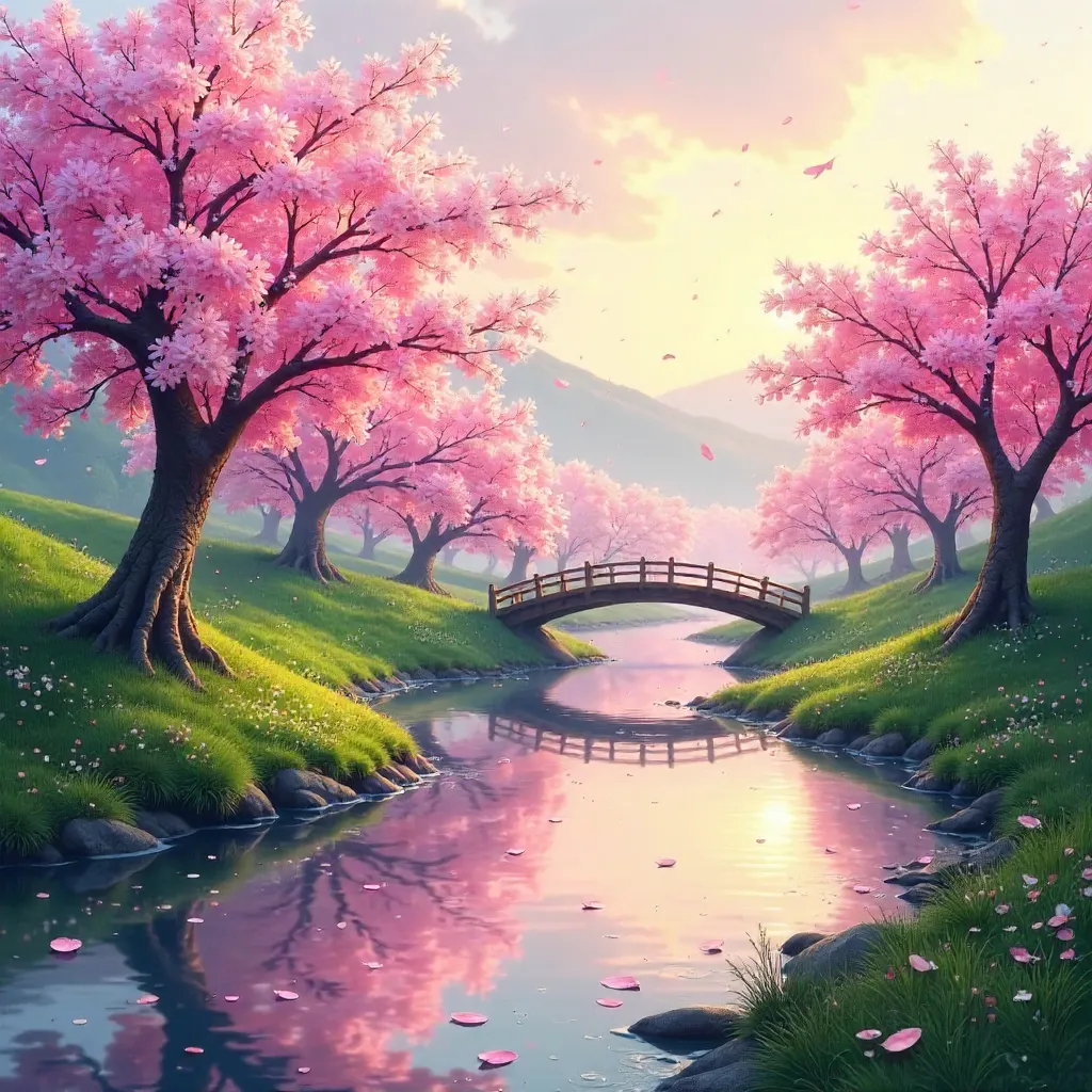 Serene Sakura Riverbank in Spring
