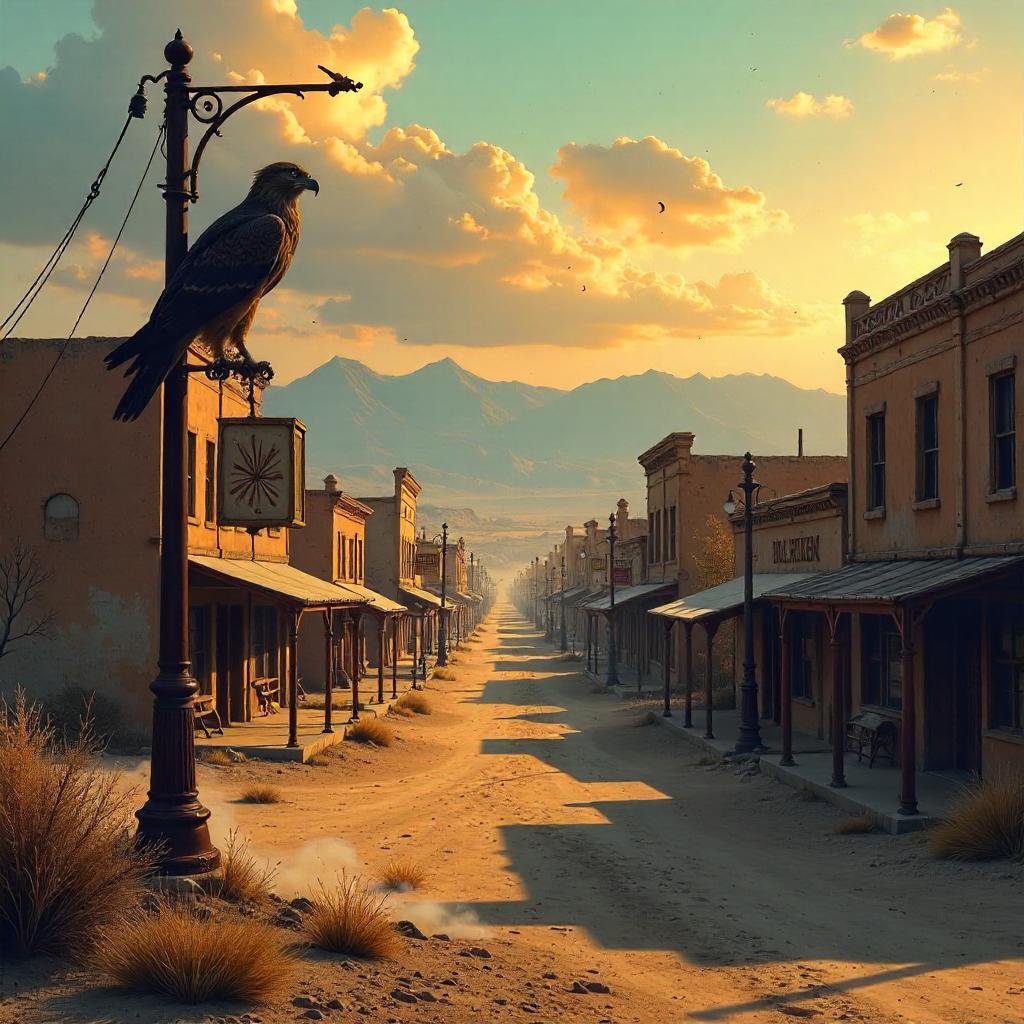 Hawk Concept Art Over a Desert Ghost Town
