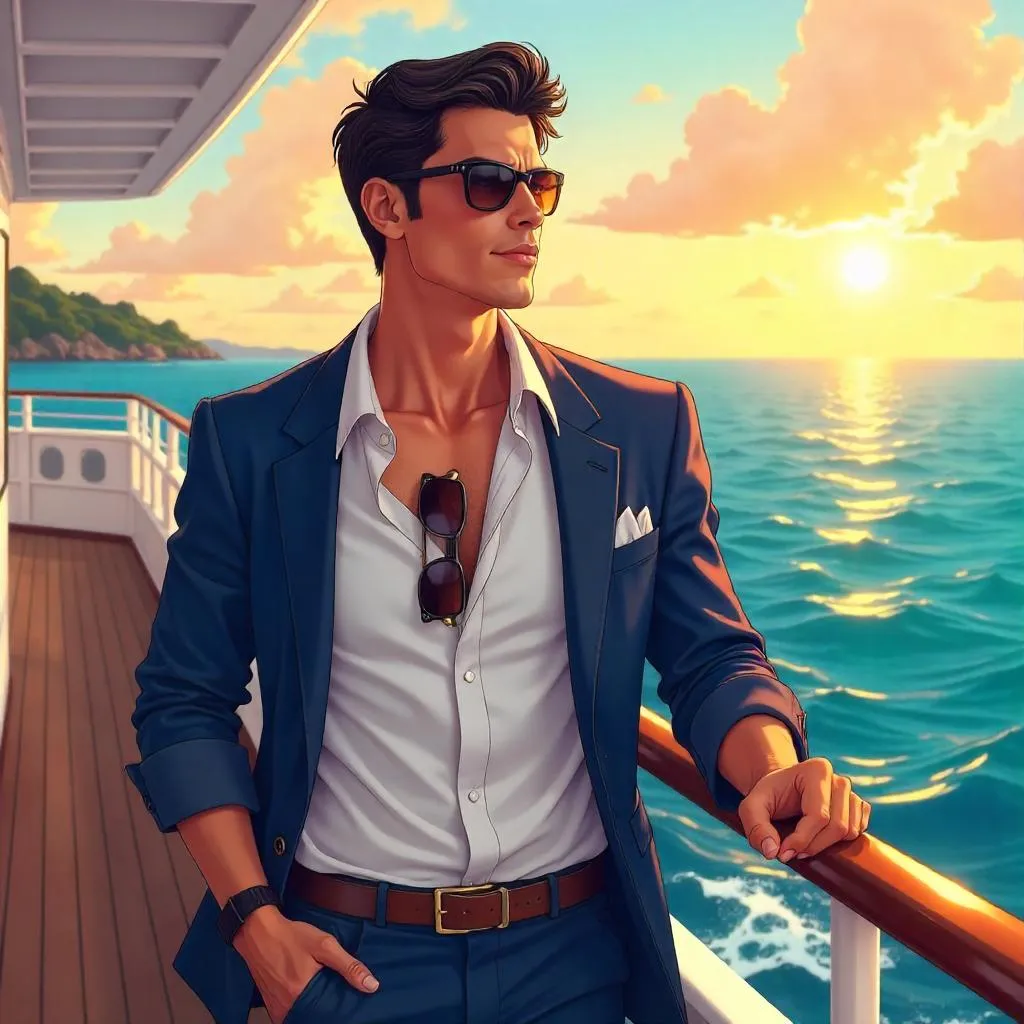 Confident Latino Man on a Cruise Ship - Anime Style