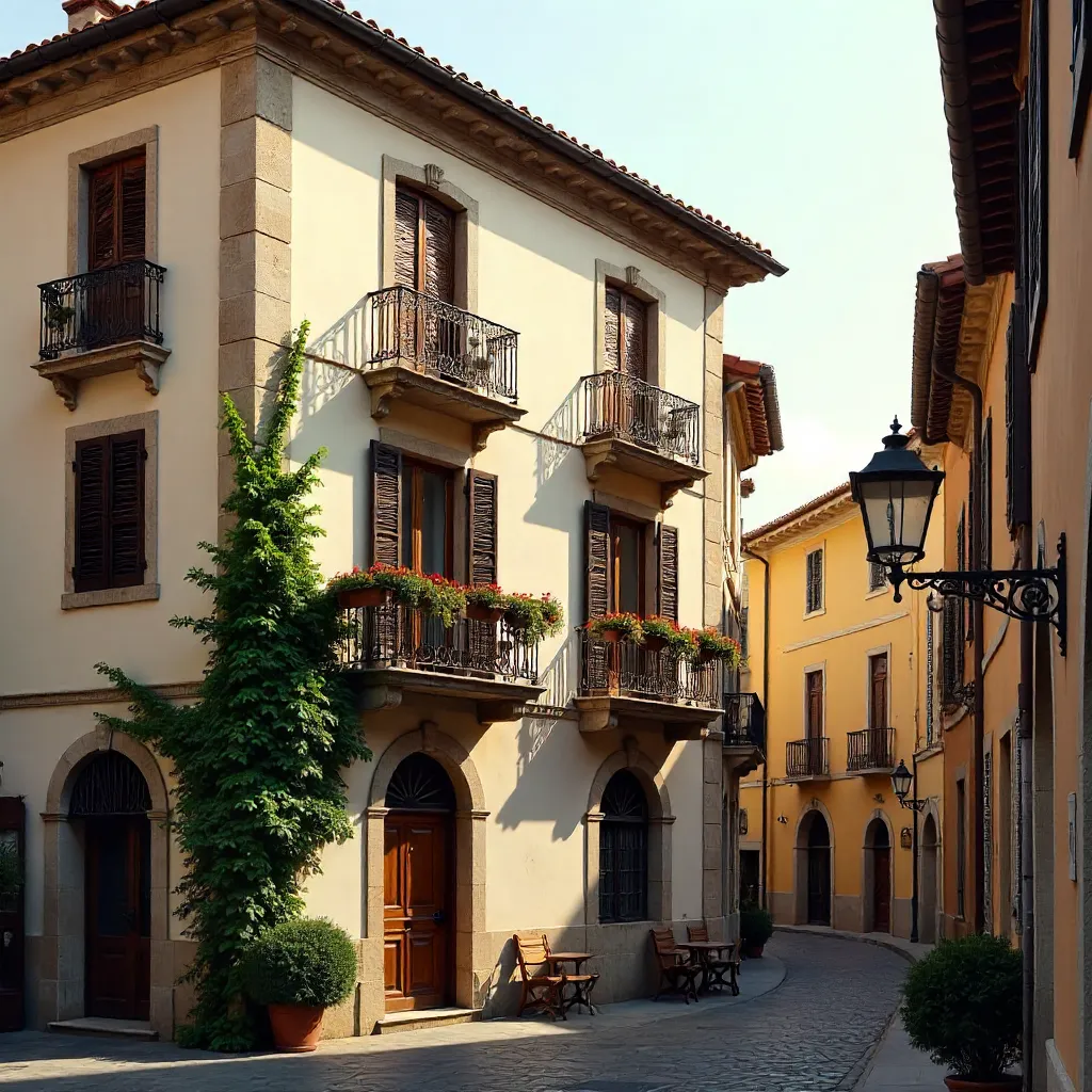 Charming European Terrace-Facade at Golden Hour
