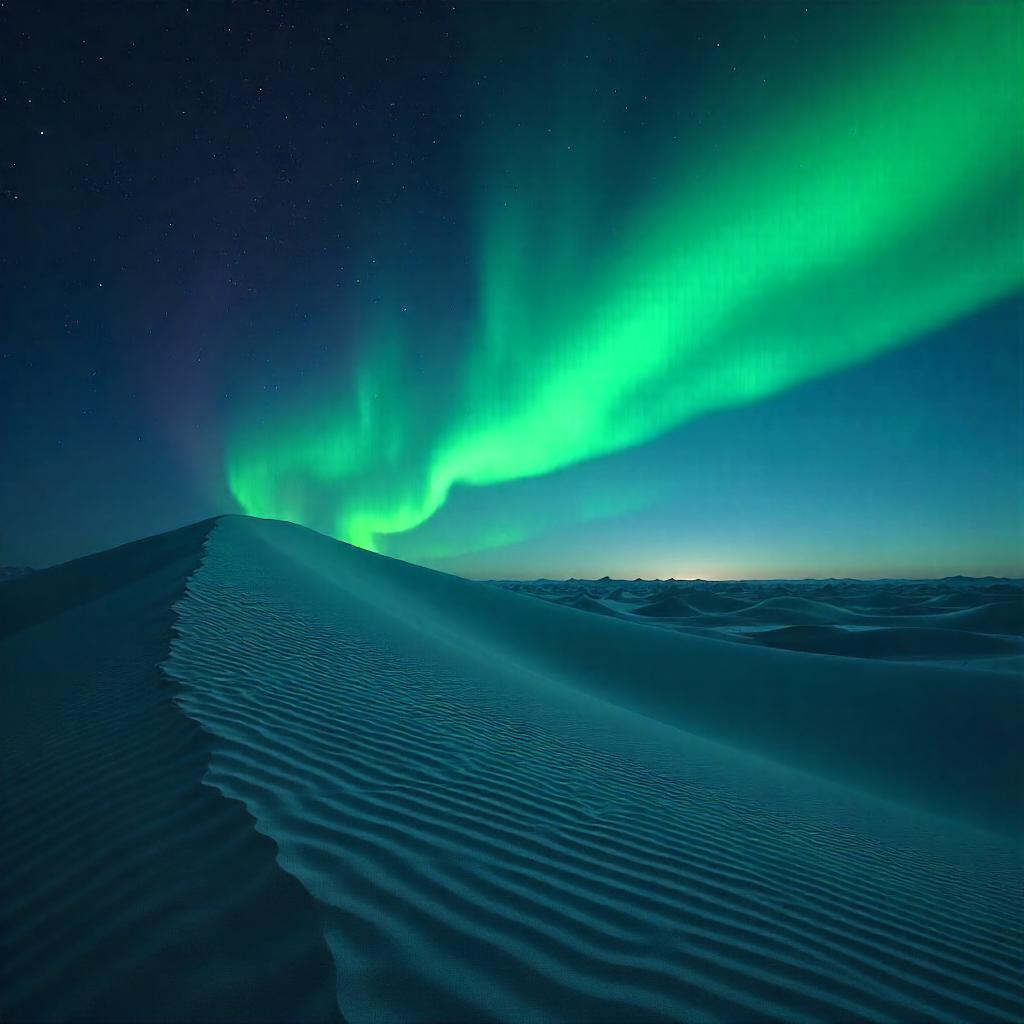 Desert Night Under Aurora: Hyper-Real 3D Render