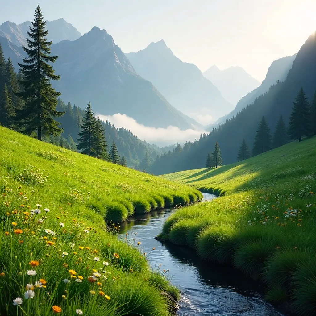 Tranquil Austrian Alpine Meadow at Dawn