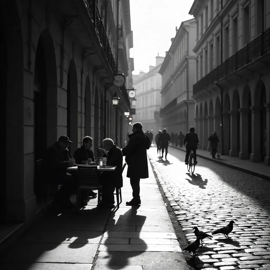 Monochrome Nancy Street: People Interacting