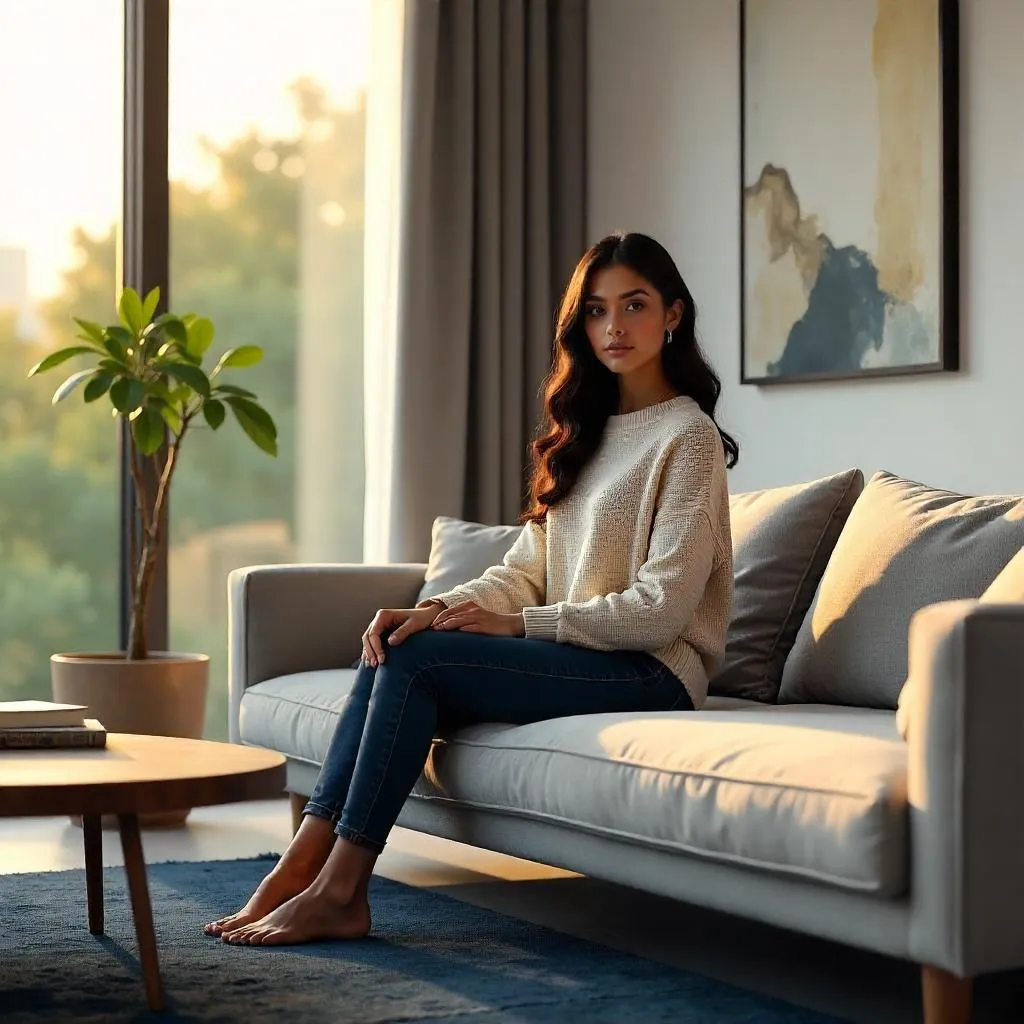 Elegant Latina Woman in a Modern Living Room
