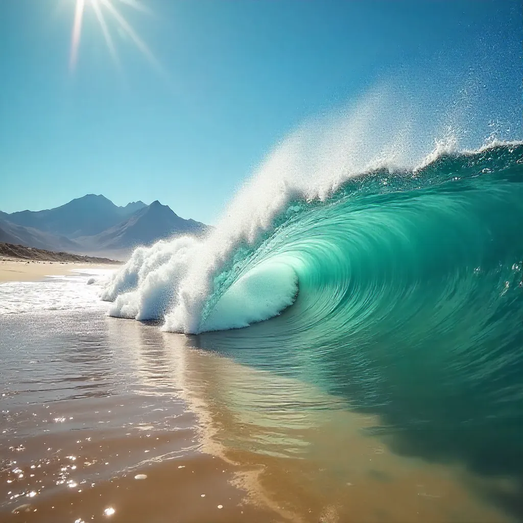 Crashing Wave Over Iquique Beach and Mountains