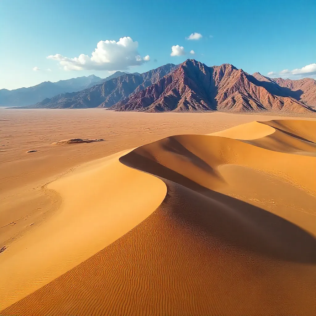 Aerial Patterns of Dunes and Mountain Ridge