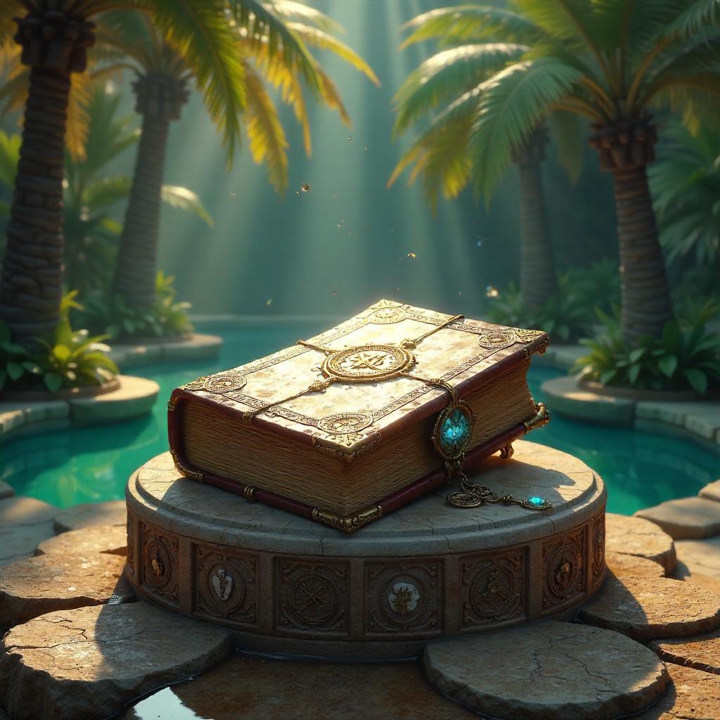 Mystical Tome in an Oasis - 3D Render Scene