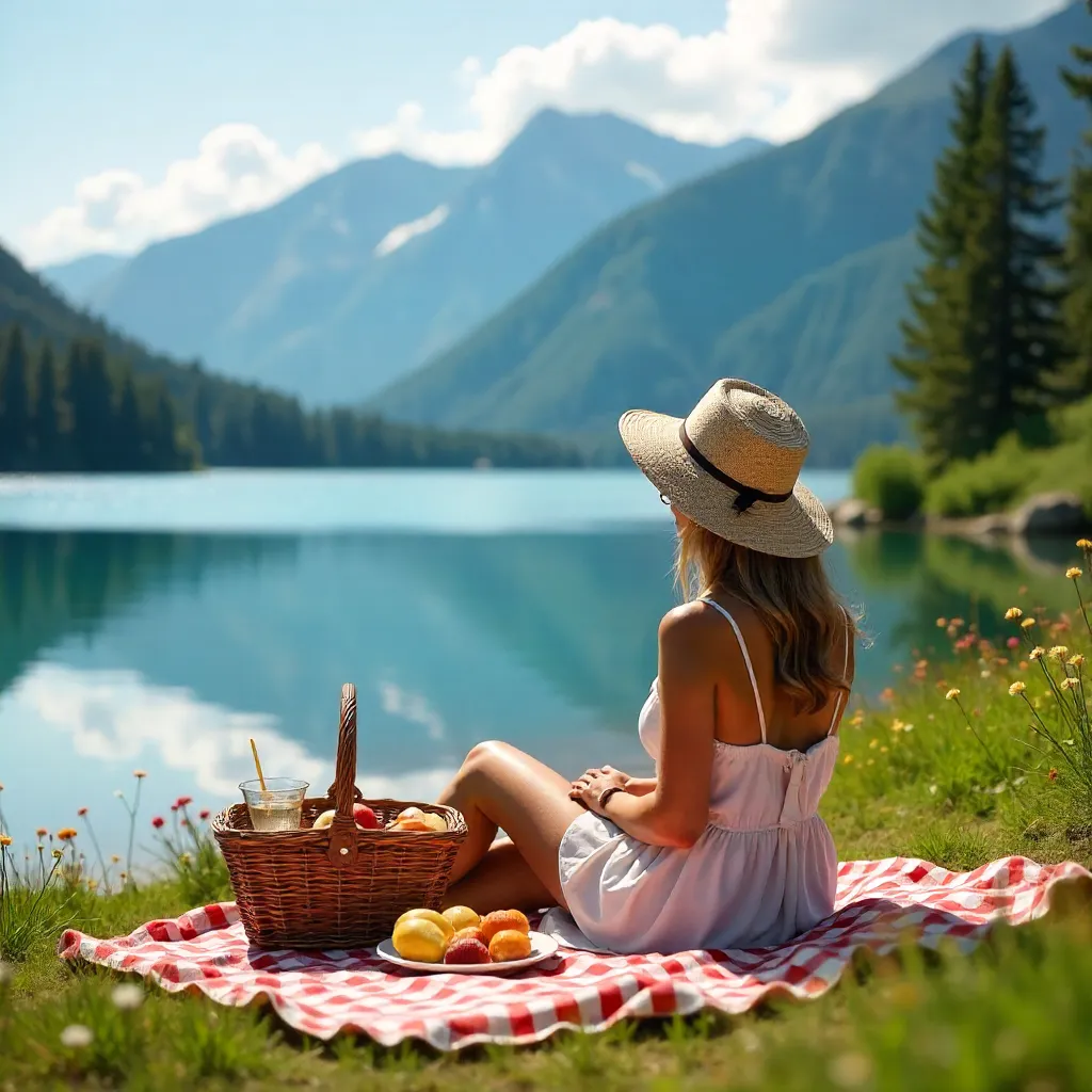 Lakeside Picnic with Scenic Mountain View