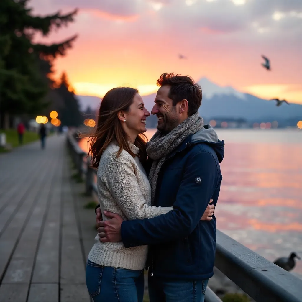 Joyful Vancouver Seaside Embrace