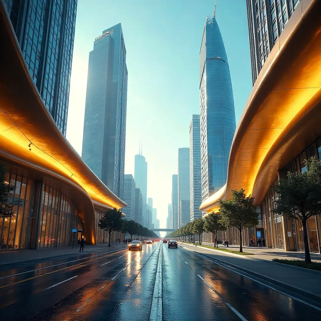 Golden Wave Architecture Over Moscow Skyline