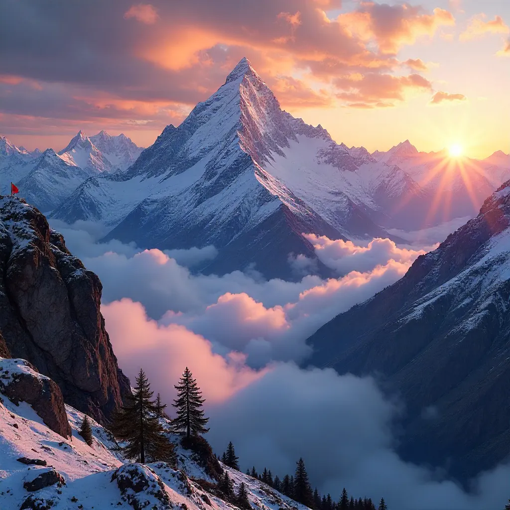 Sunrise Over Nepal's Himalayas with Dramatic Clouds