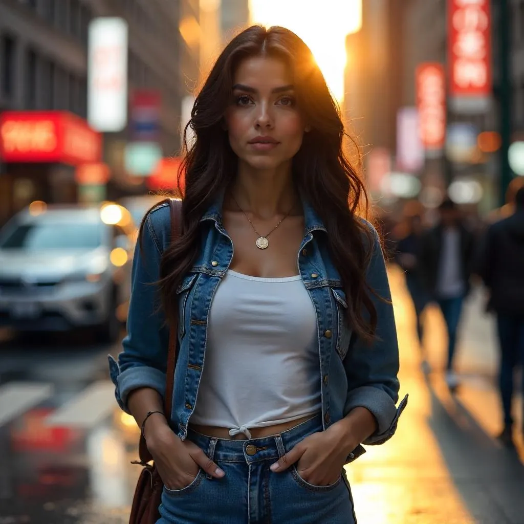 Photorealistic Latina Woman in an Urban Street Scene