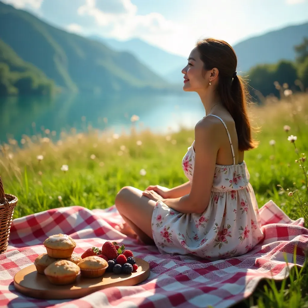 Serene Outdoor Picnic with Berry Treats