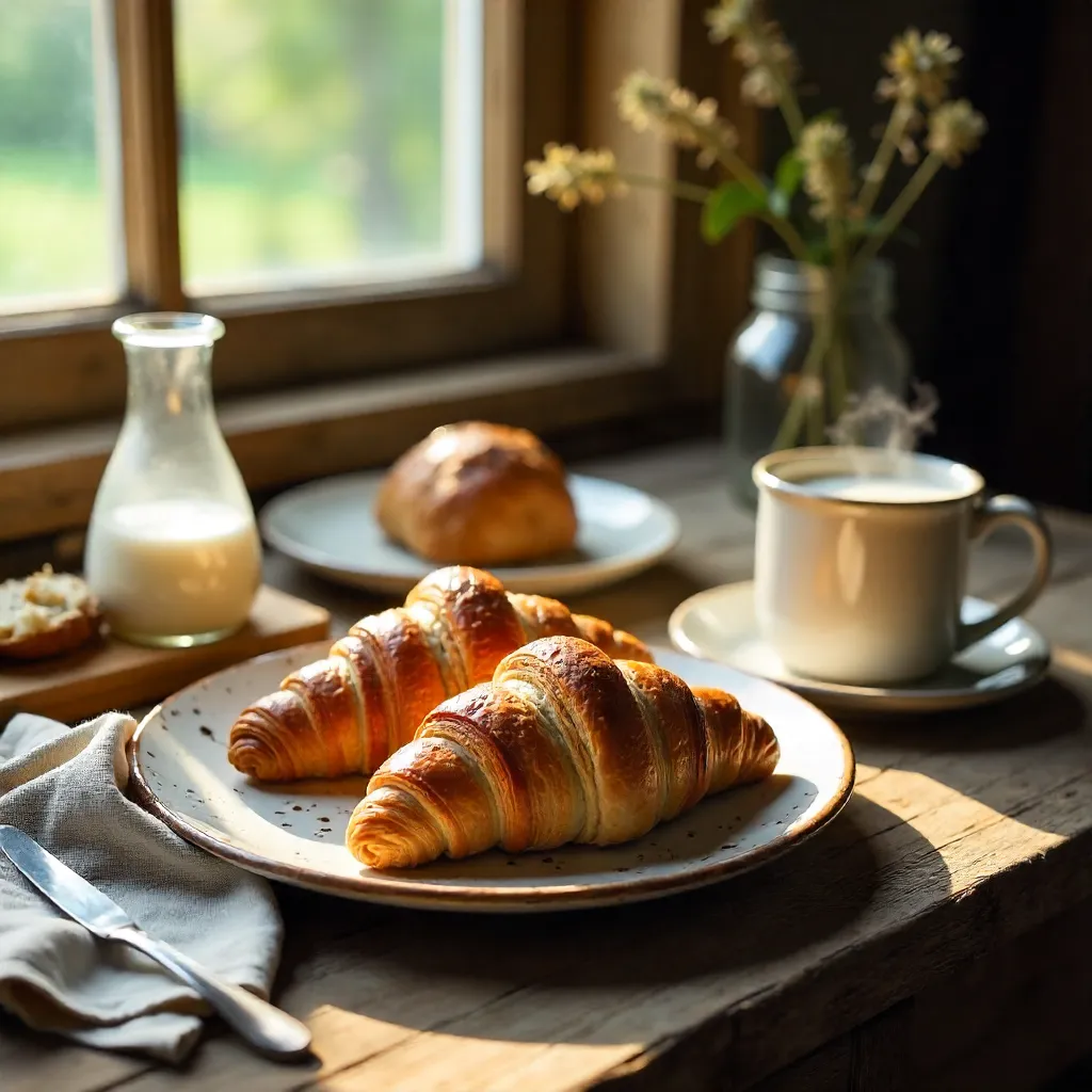 Cozy Rustic Breakfast: Fresh Pastries and Milk