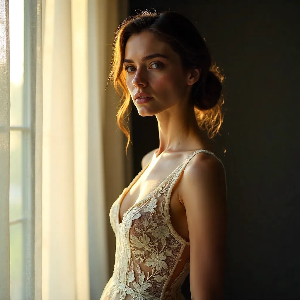 Elegance in White Lace: A Mysterious Portrait