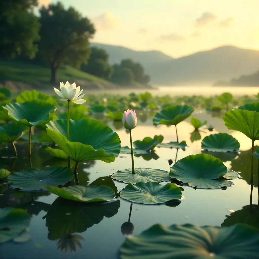 Serene Çanakkale Pond with White Lotus Blossoms