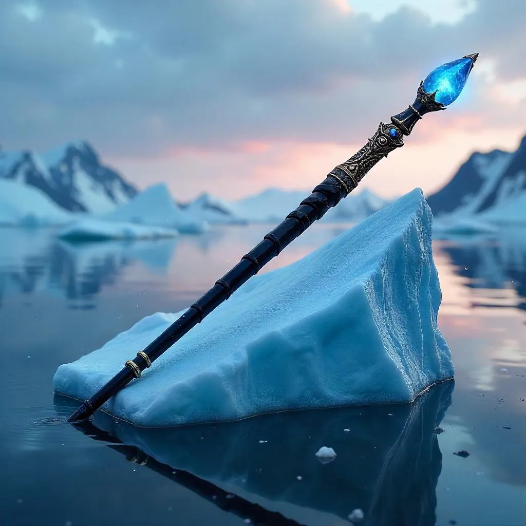 Glowing Wand on a Floating Iceberg (Photorealistic)