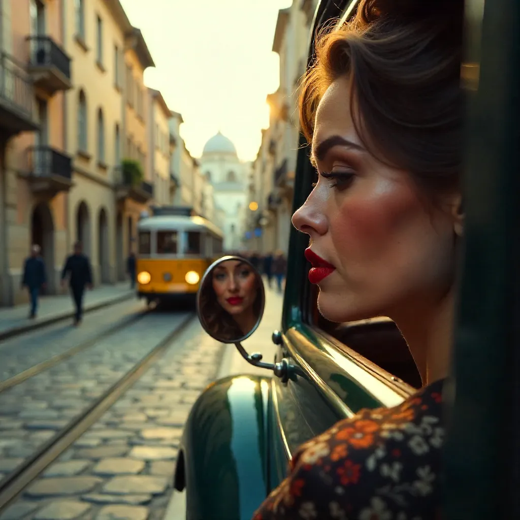 Red Lipstick in Istanbul's Cobblestone Reflection