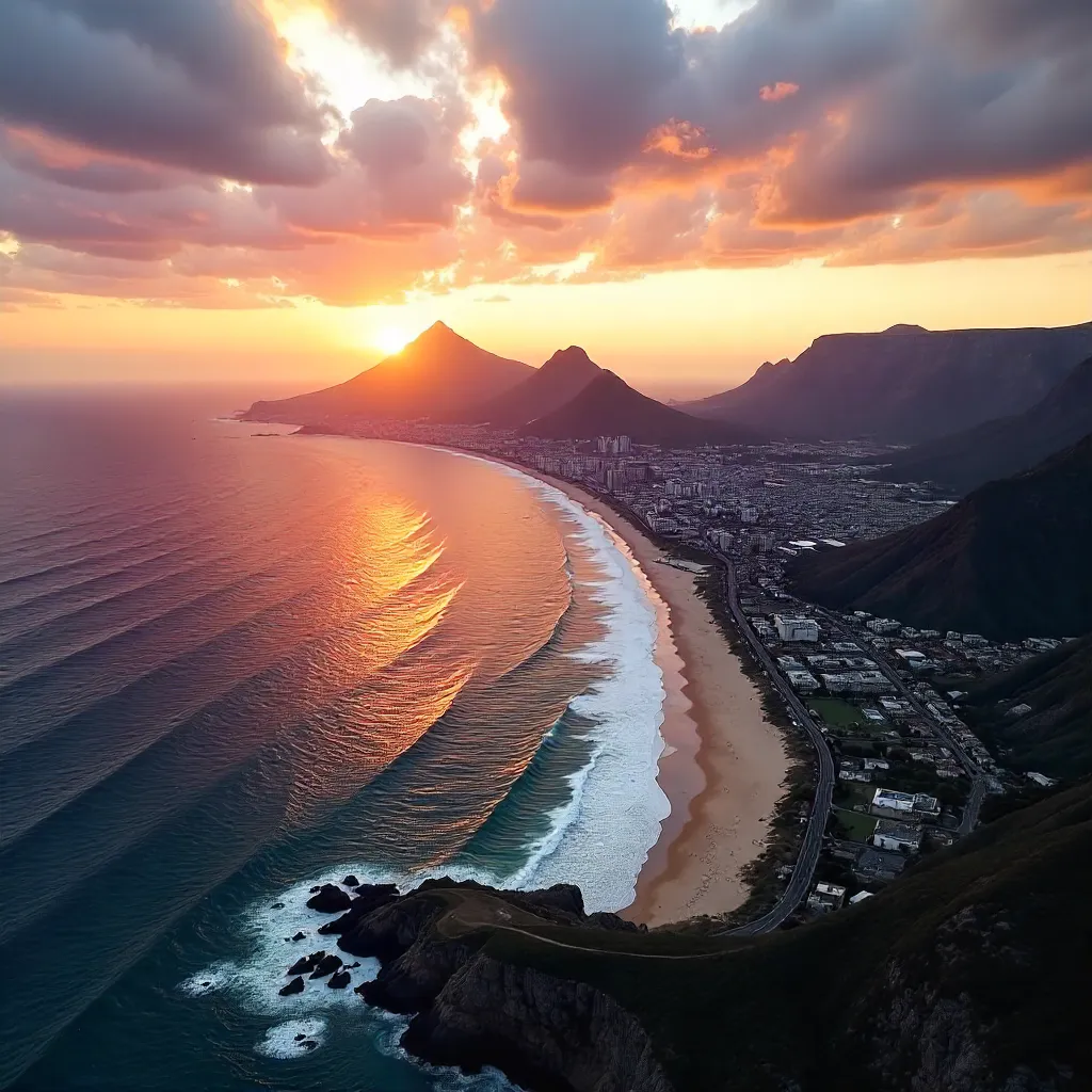 Sunset Aerial Over Cape Town Coastline