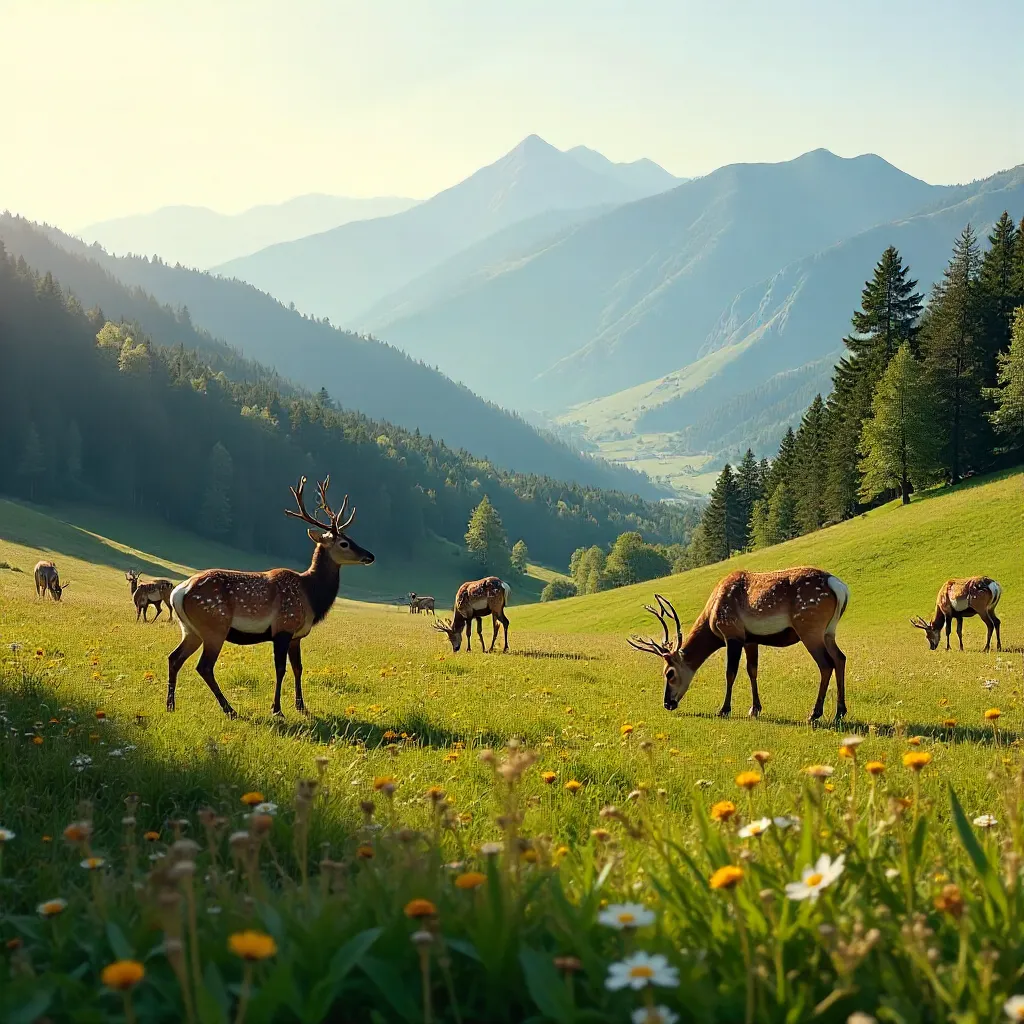Serene Slovenian Meadow: Fallow Deer at Dusk