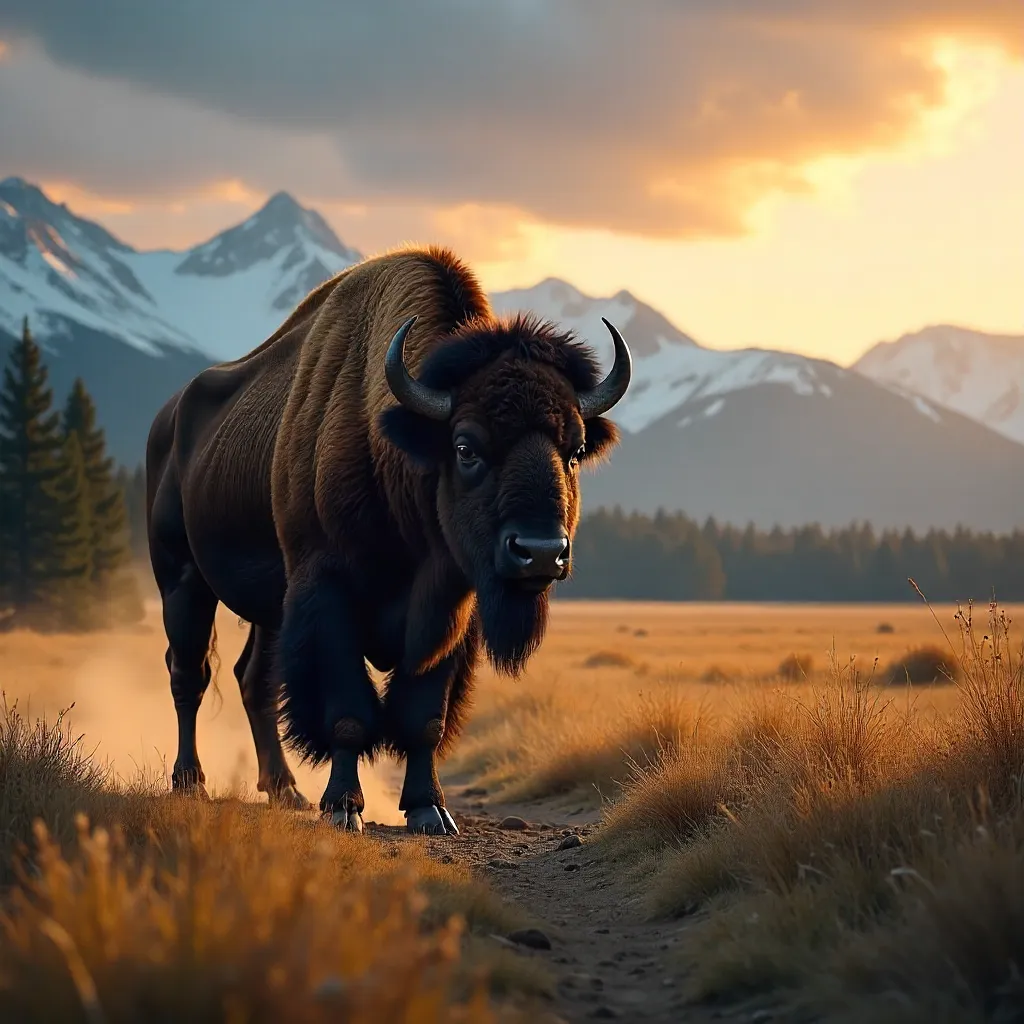 Majestic Bison on Yellowstone Plains at Golden Hour