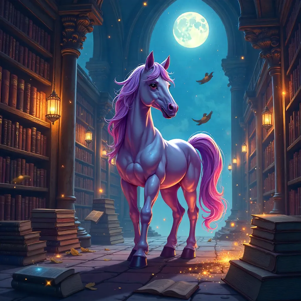Anime Horse in a Magical Library
