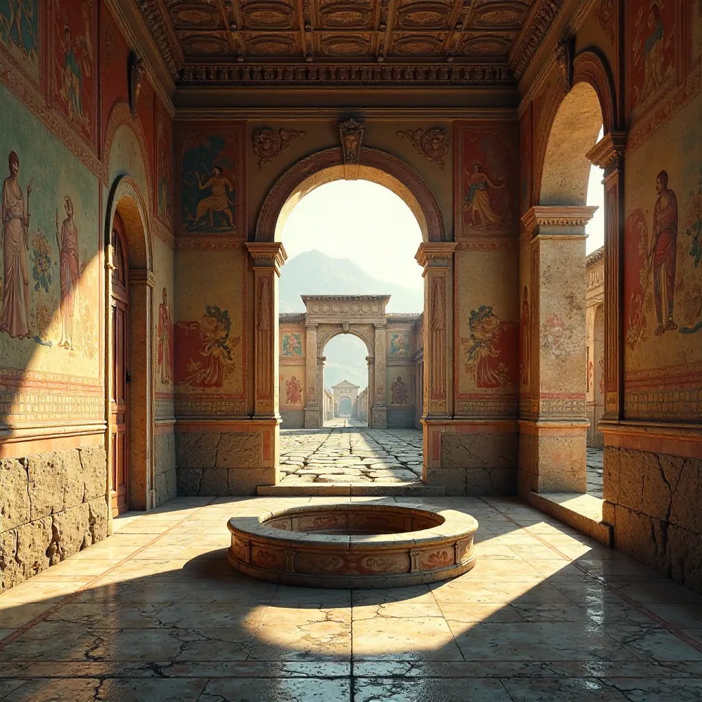 Pompeii Frescoes and Roman Architecture in Ruins