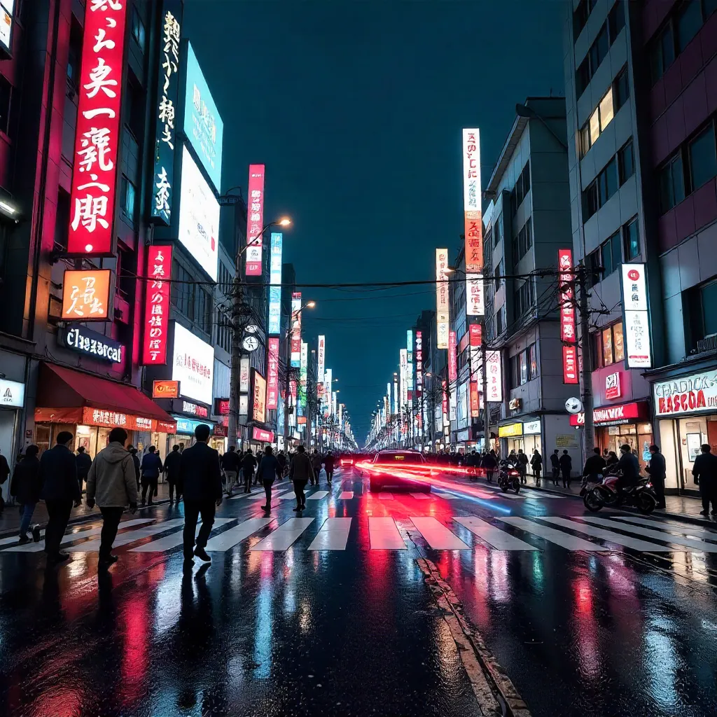 Neon Tokyo Night: Dynamic Motion at Shibuya Crossing