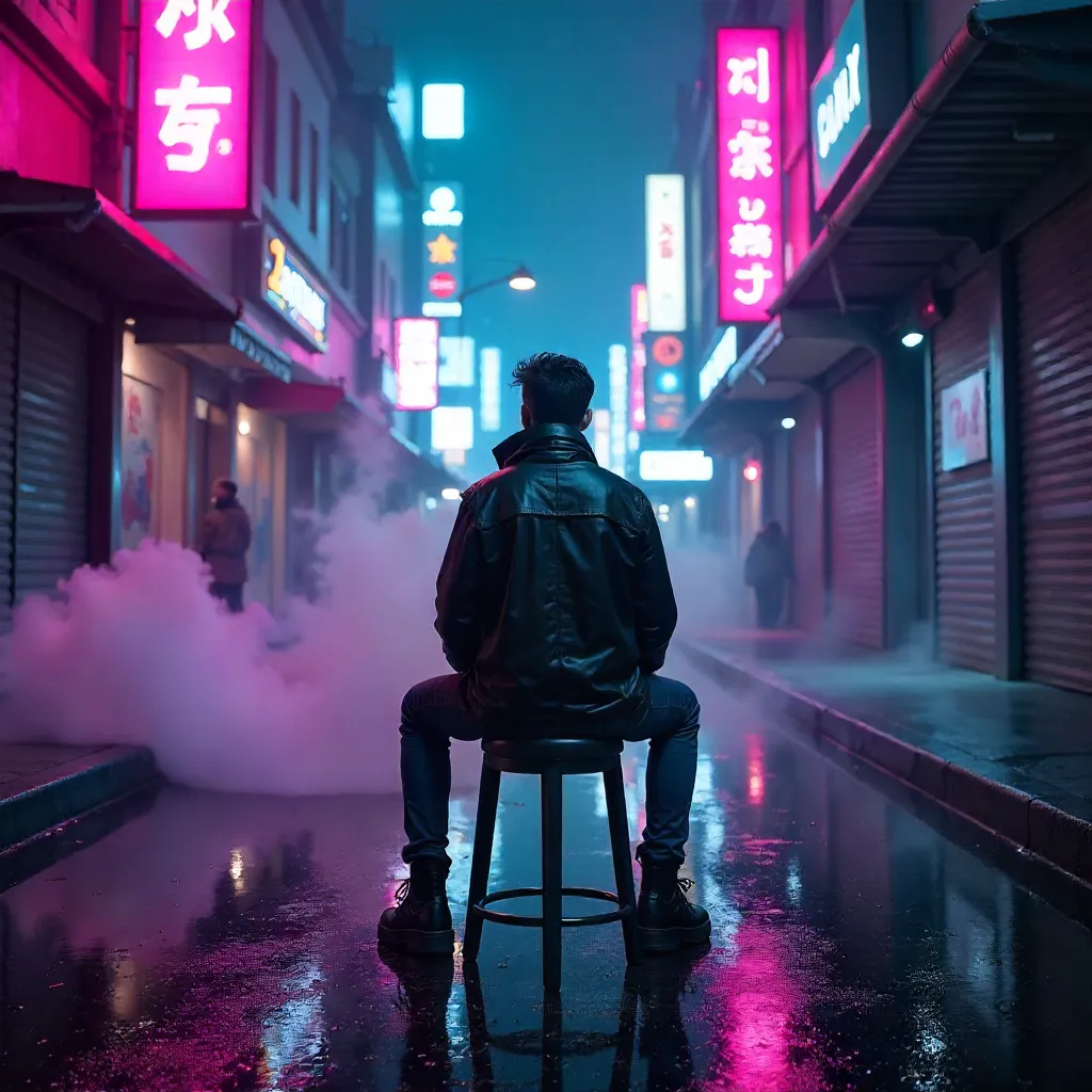 Neon Smoke Solo in a Cyberpunk Night