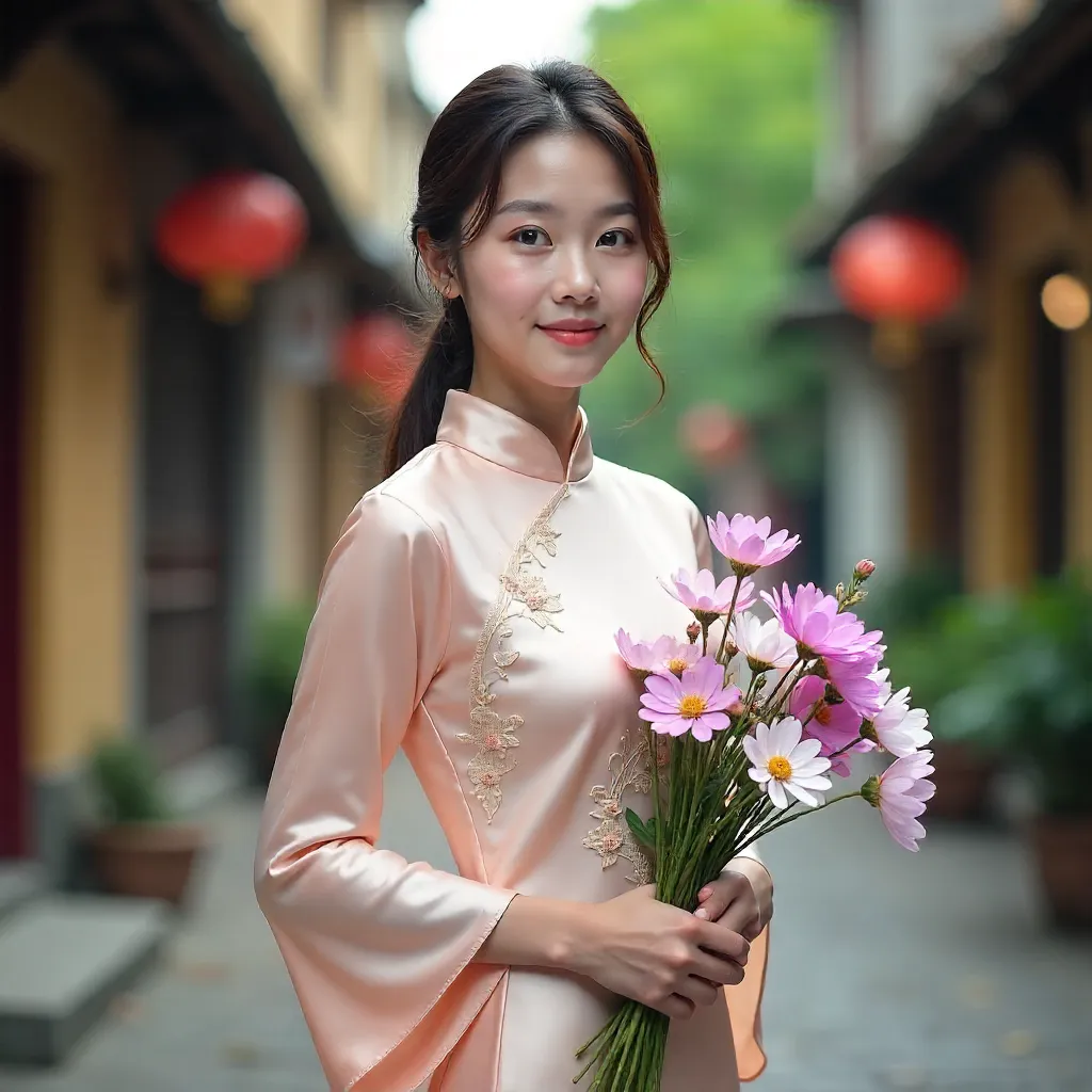 Spring Cosmos in Hanoi in Ao Dai