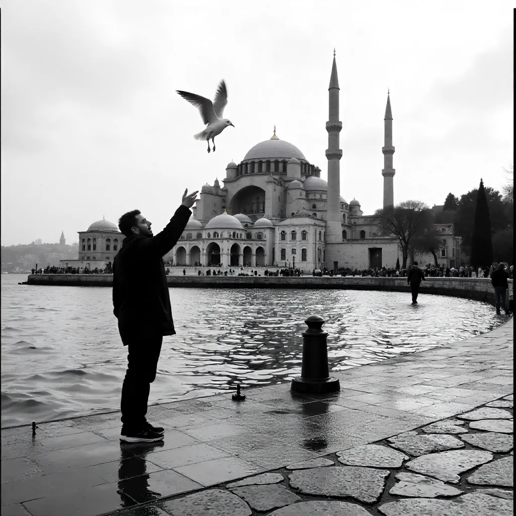 Monochrome Moment: Seagull Release at Hagia Sophia