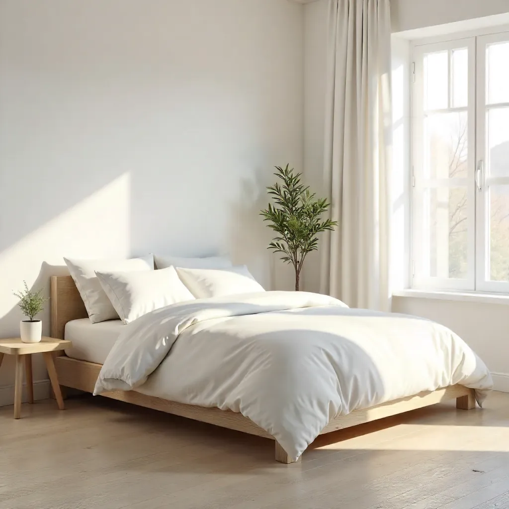 Serene Minimalist Bedroom: White Bedding, Natural Light