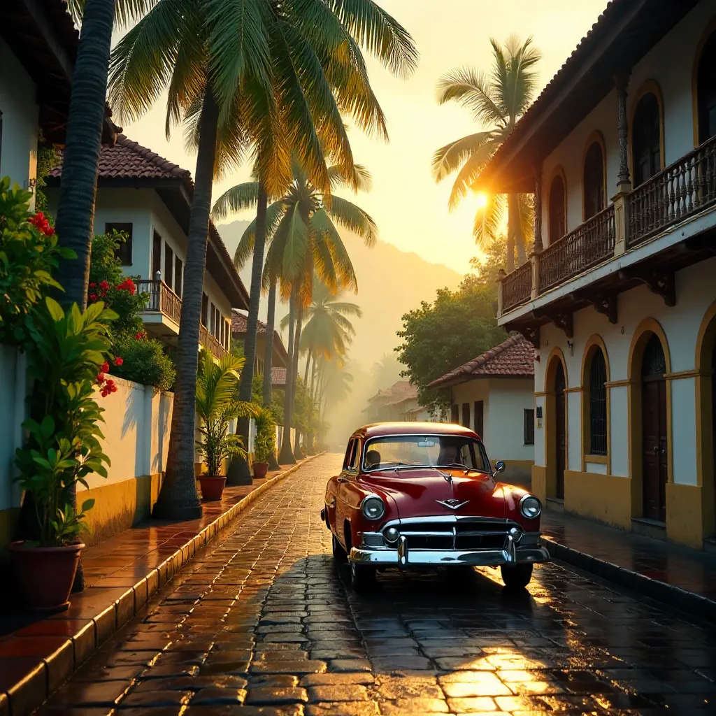 Kerala Colonial Street with Vintage Car