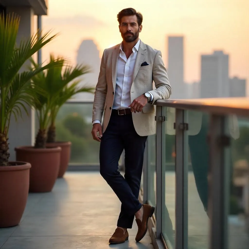 Stylish Latino Man on a Sunset Terrace