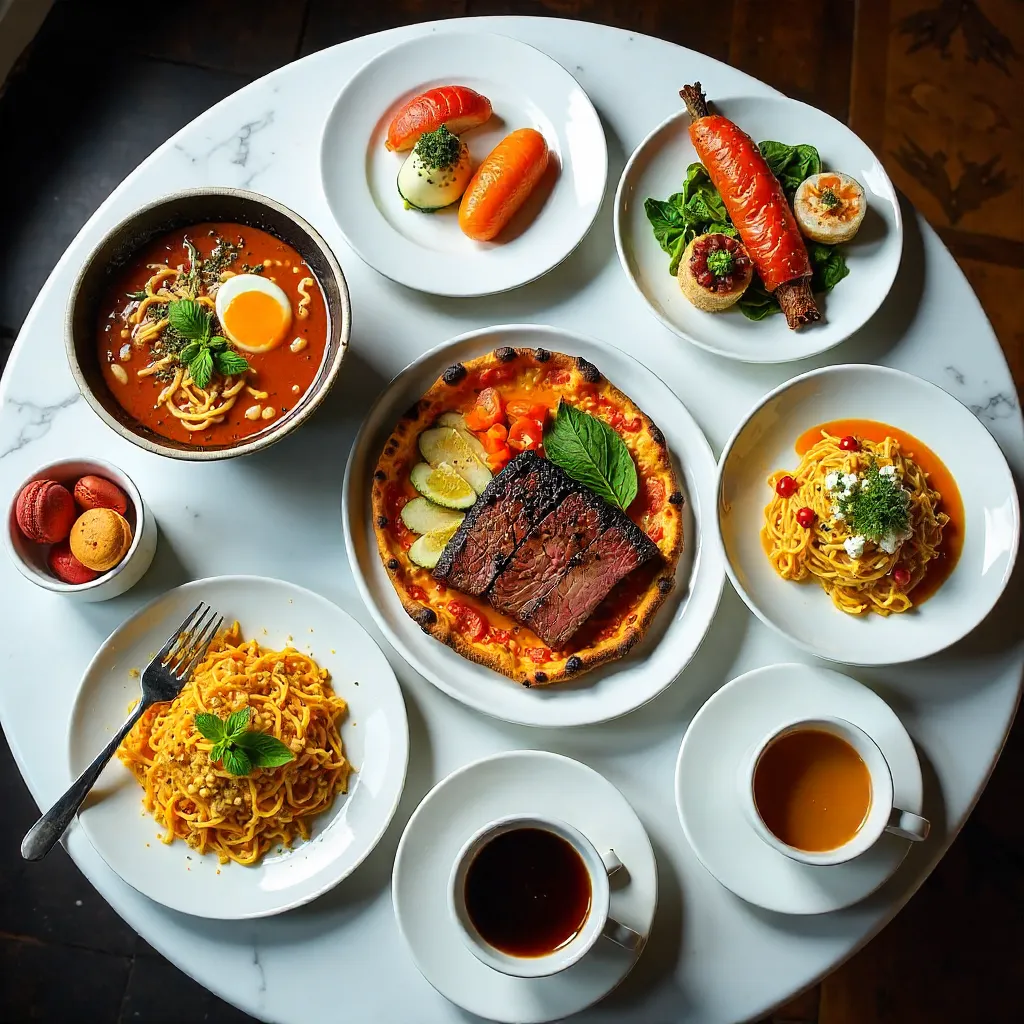 Overhead Feast on a Marble Table
