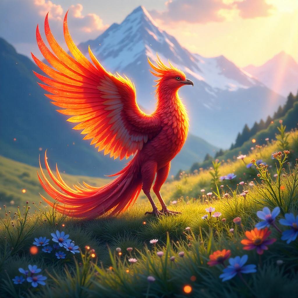 Phoenix in an Alpine Meadow - Digital Art