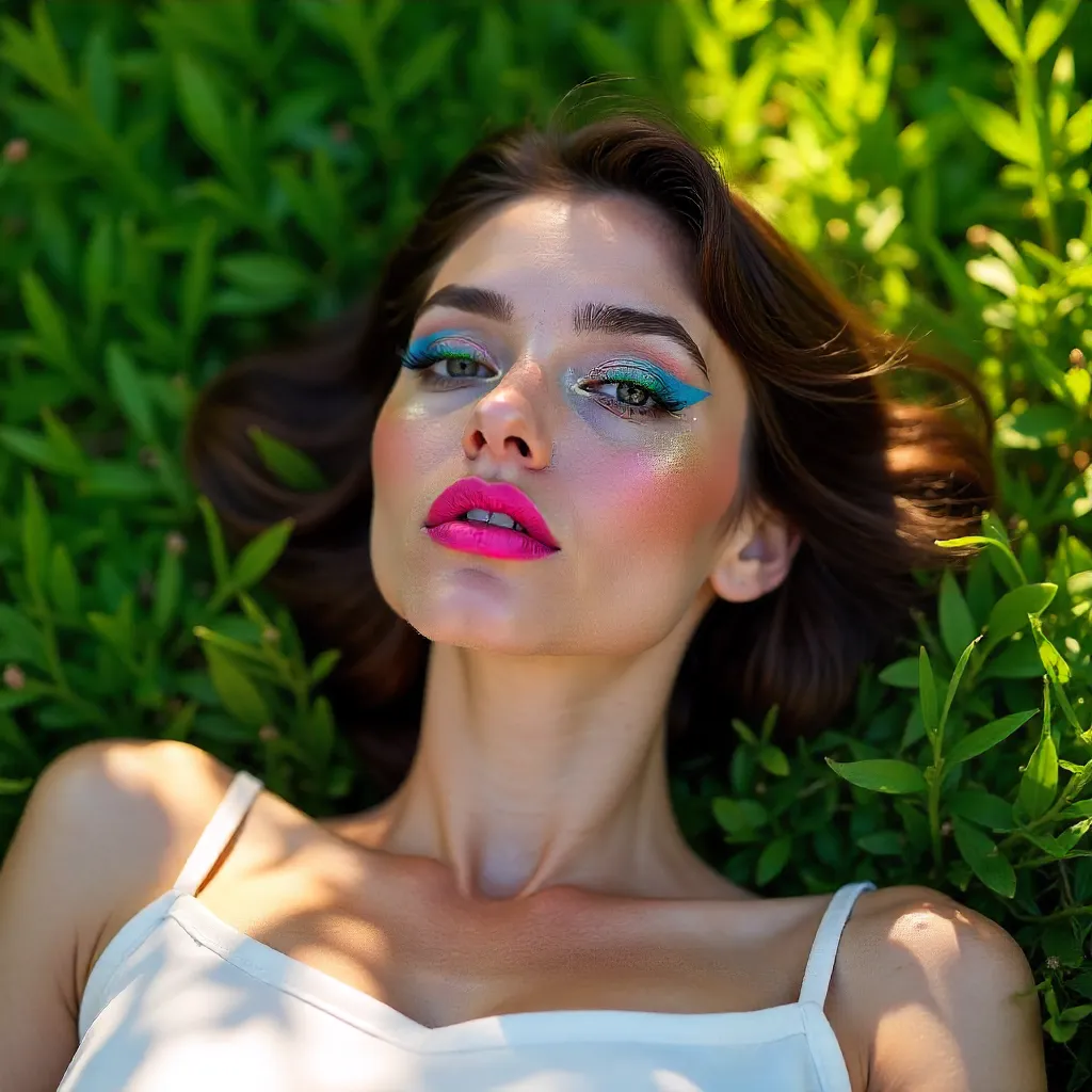 Dappled Light and Bold Makeup on Grass