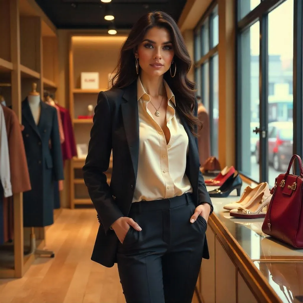 Elegant Latina in a Boutique: Digital Fashion Portrait