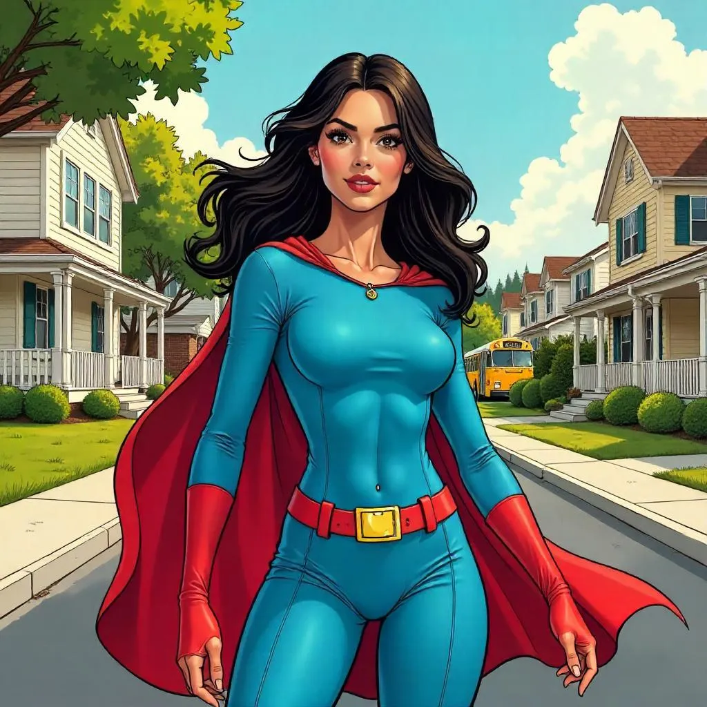 Latina Hero in a Suburban Comic Scene