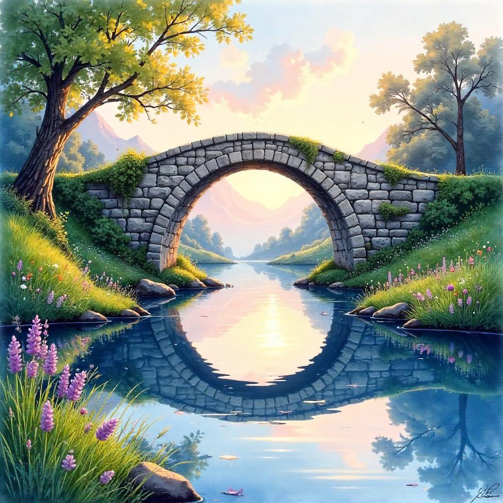 Bridge in a Mirror Dimension - Watercolor Dream