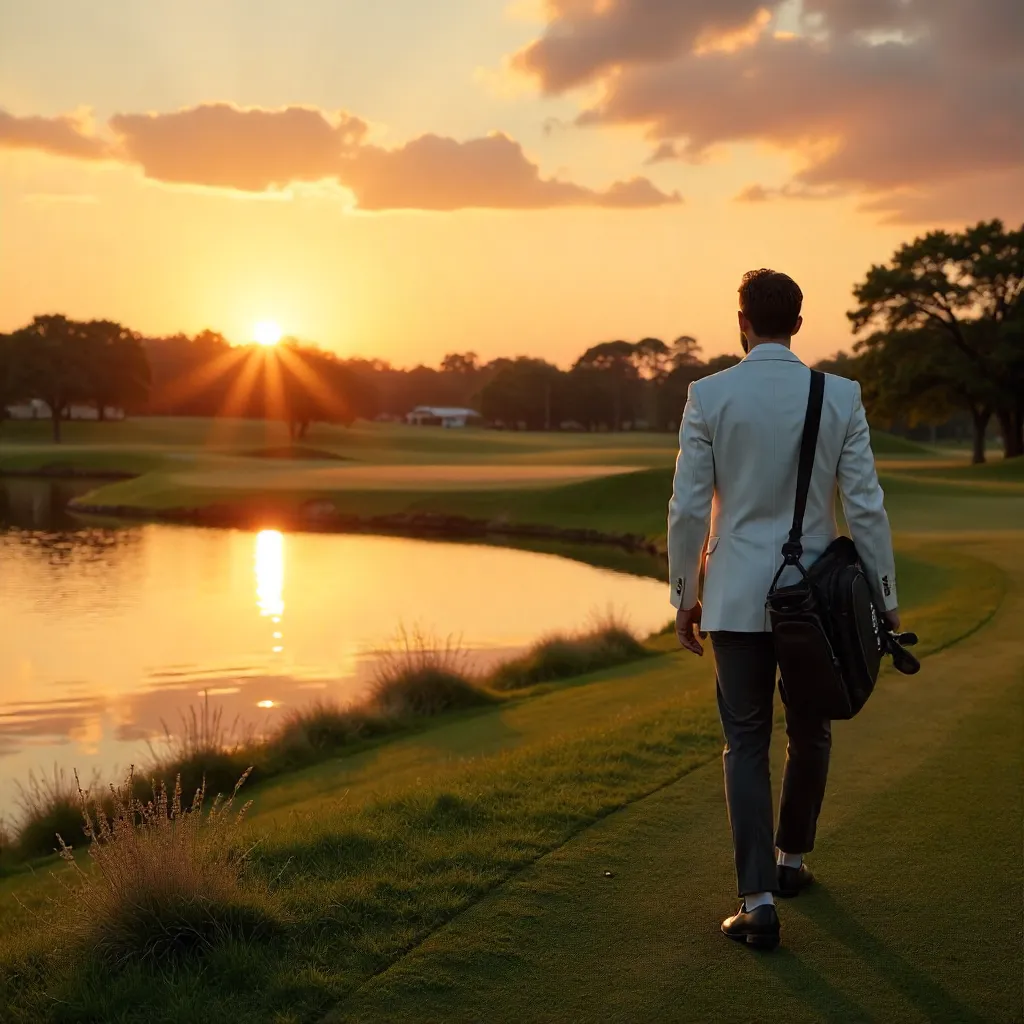 Sunset Golf: Stylish Man in White Jacket