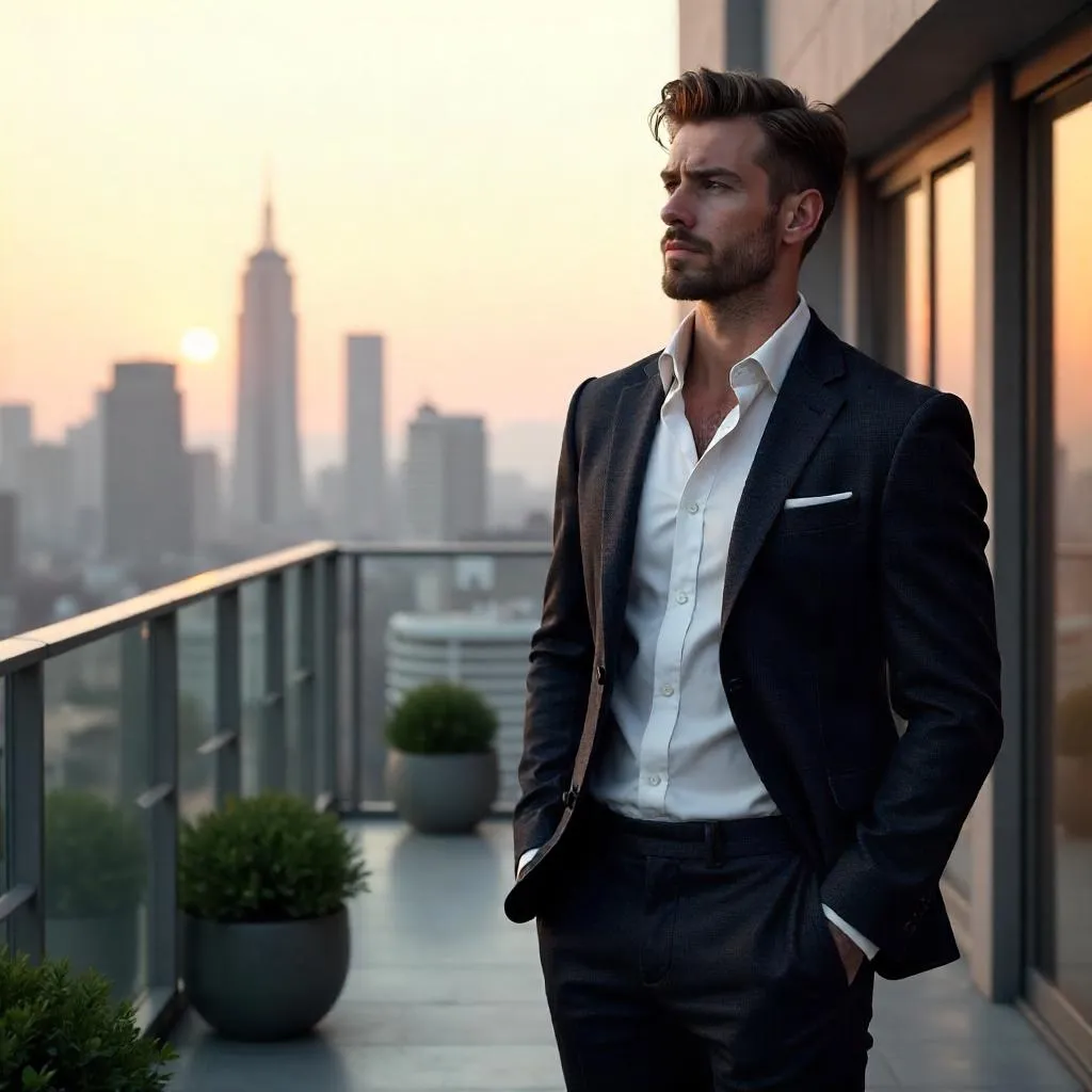Elegant 3D Render: Handsome White Man on Terrace