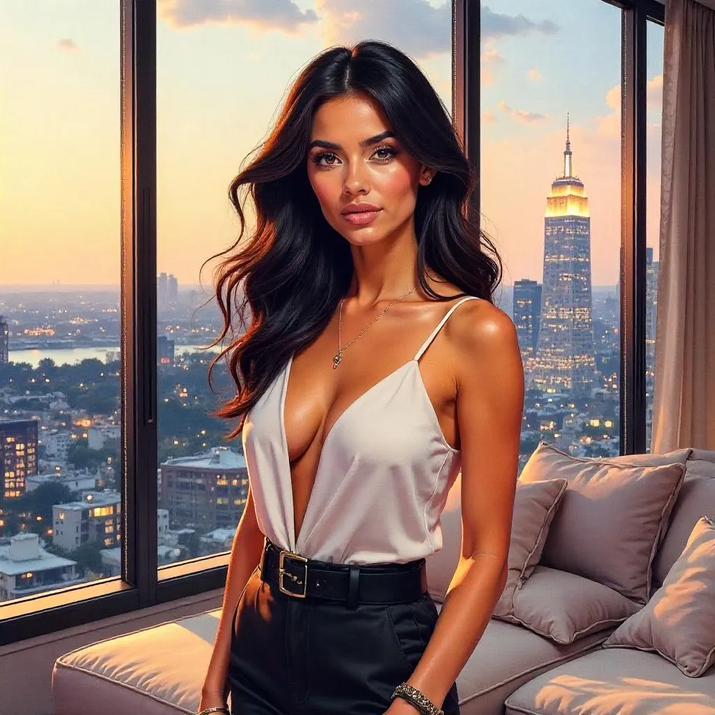 Watercolor Portrait: Latina in a Penthouse Sunset