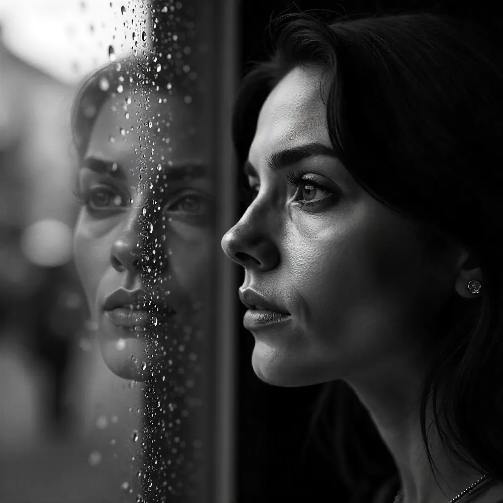 Monochrome Glass Portrait: Gaze of Melancholy