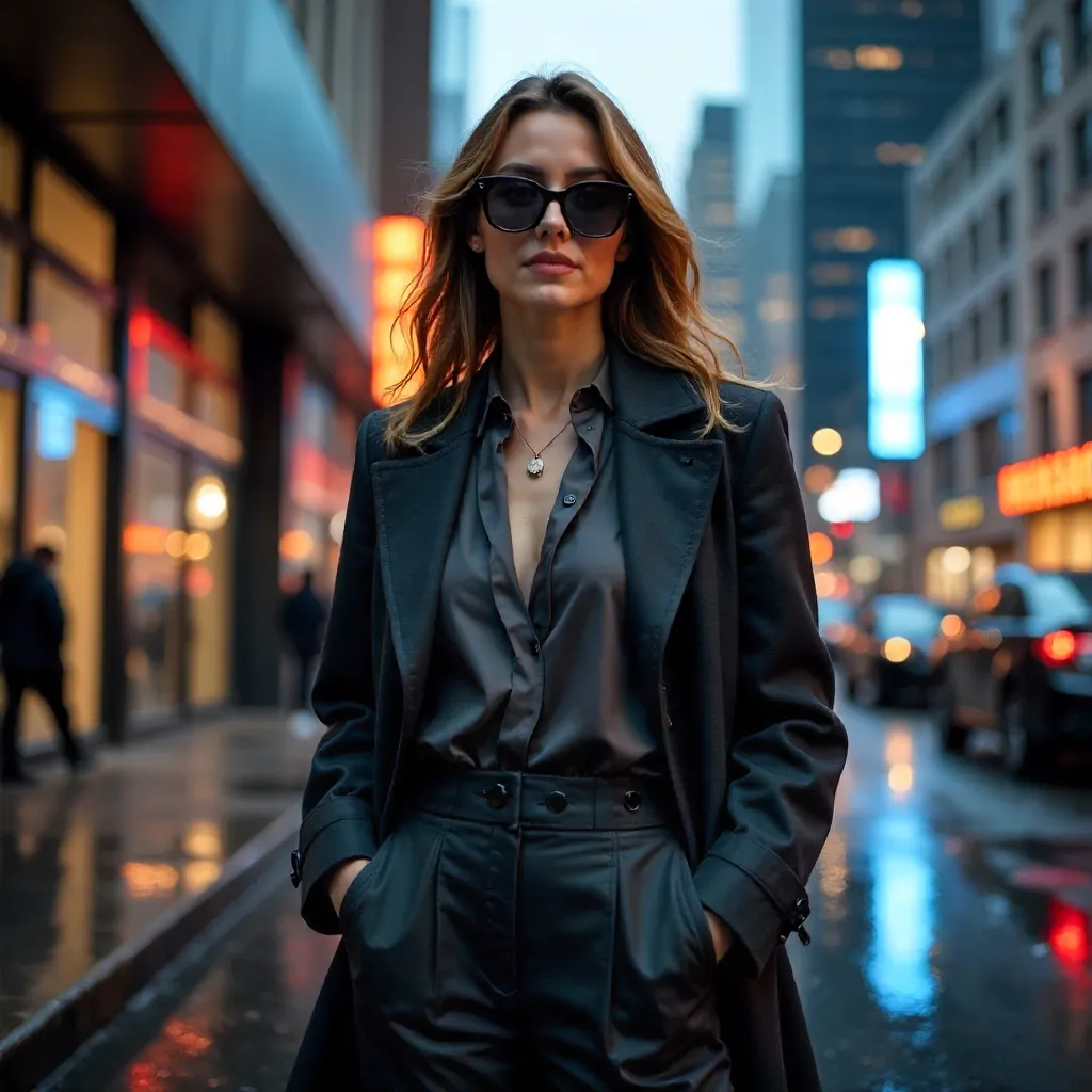 Urban Chic Portrait Amid Modern Glass Towers