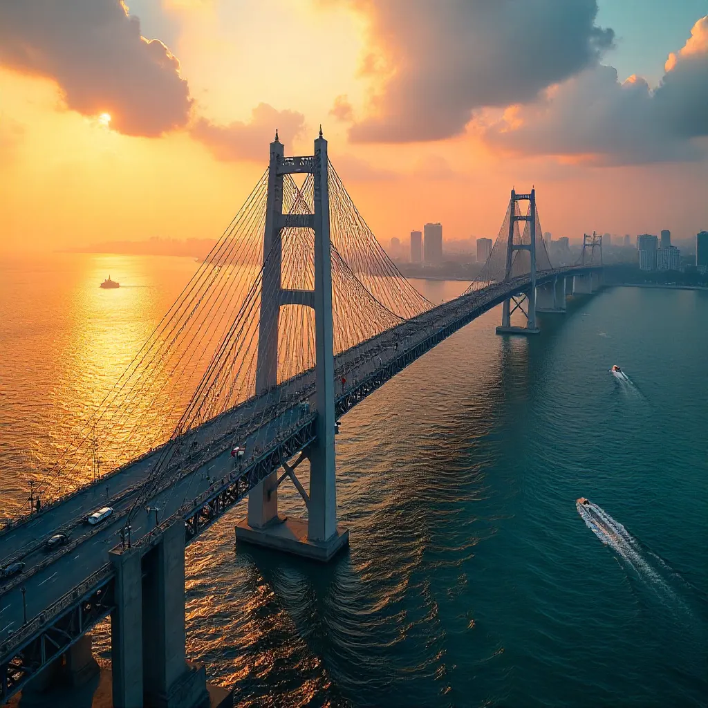 Bandra-Worli Sea Link: Golden Hour Over Arabian Sea